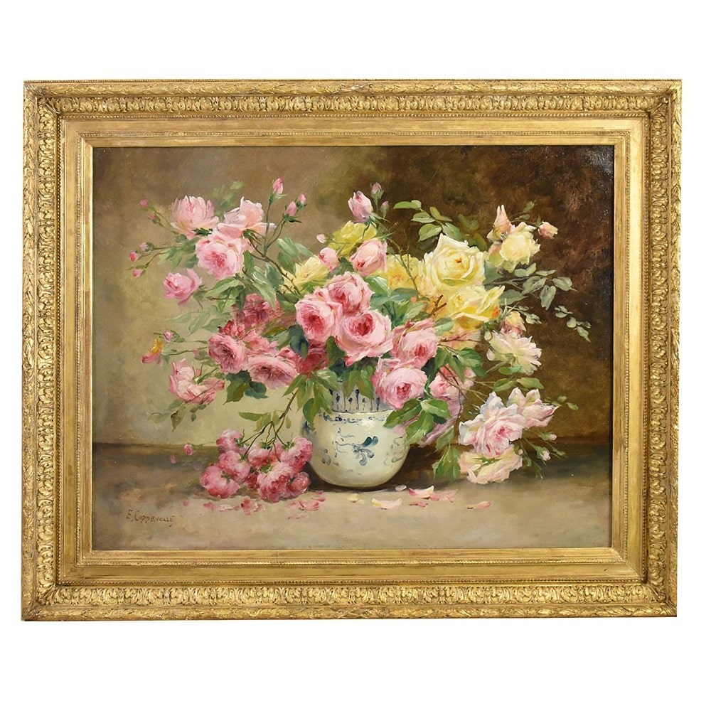 QF573 1 antique floral painting roses flower oil painting still life XIX.jpg
